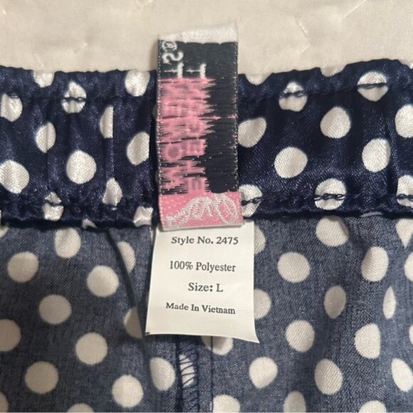 Navy Blue Polka Dot Silk Shorts with Tie Necktie Lingerie XL - Picture 6 of 7